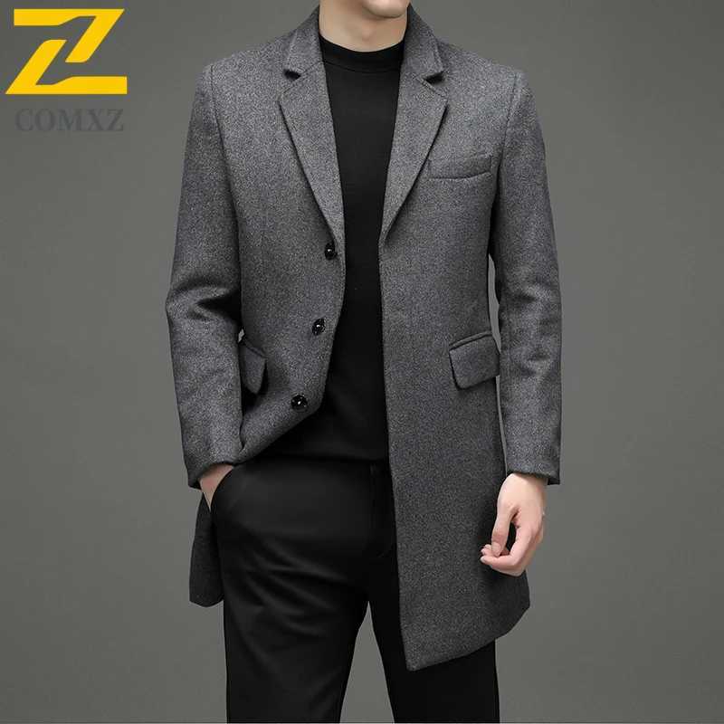 COMXZ 2025 Winter Woolen Trench Coat Men Retro Thick Cashmere Coat Korean Street Man Clothes Lightw Luxury Wool Blends OvercoatT251125