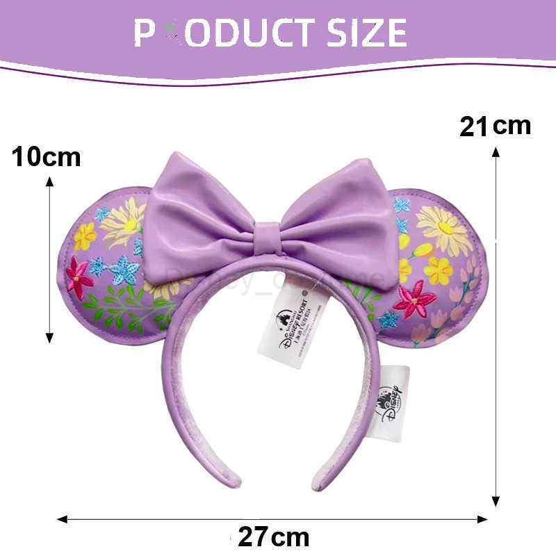 Disney PU leather Mickey Mouse ear headband Disney theme park embroidery flower light purple Minnie ear headband girls gift X250425