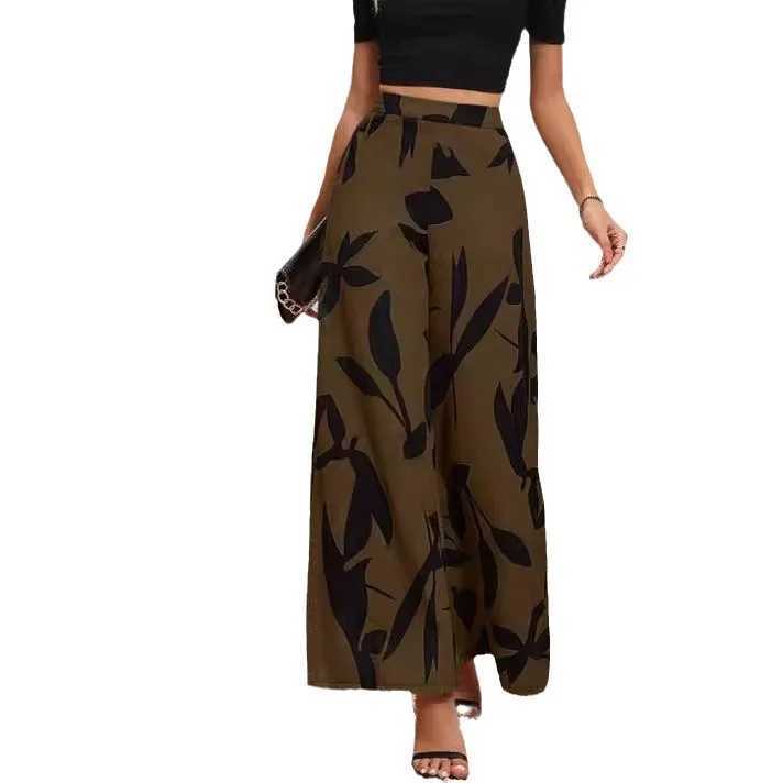 Casual Printed Wide Leg Pants for Womens Fashion Street High Waist Simple Pants for Womens Bohemian Loose Full Match Pants BlackC250425