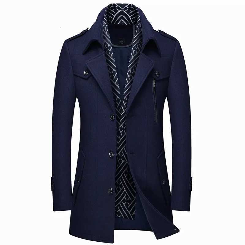 LIBIELIY 2024 Winter Men Wool Coats Fashion Middle Long Scarf Collar Cotton-Padded Thick Warm Woolen Coat Male Trench Coat OvercT251125