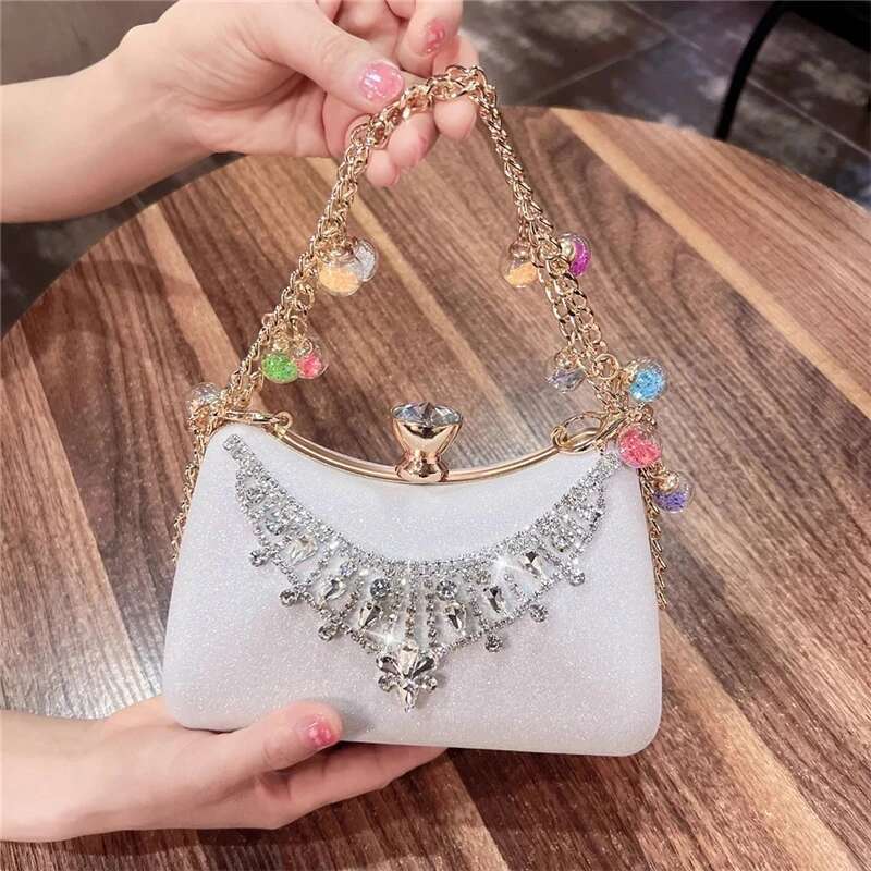 Spring and summer new rhinestone sequin pearl buckle handbag banquet dress versatile one-shoulder cross-body chain women's bag