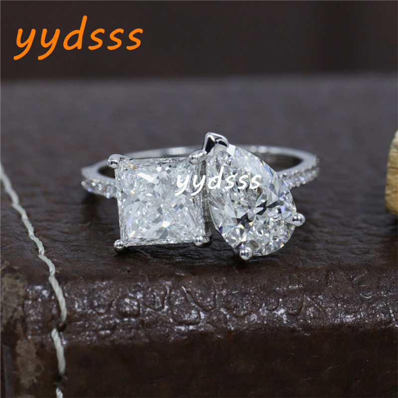 Jewelry 18K White Gold 1.0 Carat Pear And Princess Fashion Design Lab Grown Diamond Engagement Ring For Women Real Gold Wedding Ring