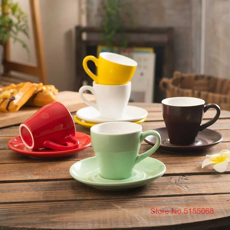 Nordic Style Tulip Shape Multicolour Macaron Espresso Cup And Saucer Set Black Itan Coffee Mug Cafe Tea ESPRESSO SHOT Glass Y251125