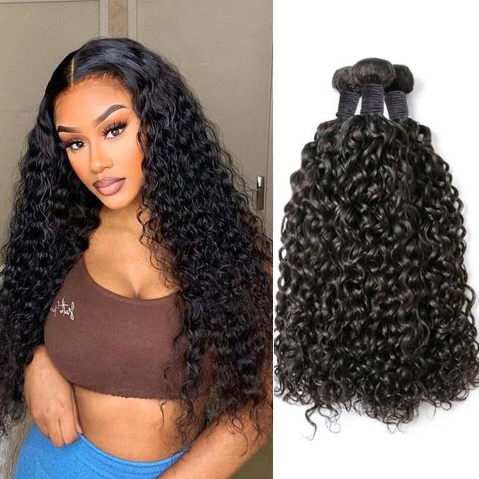 100 Human Hair Extensions Deals 30 40 Inch Brazilian Natural Black Water Deep Wave 100% Raw Kinky Curly Weave Bundles For Woman