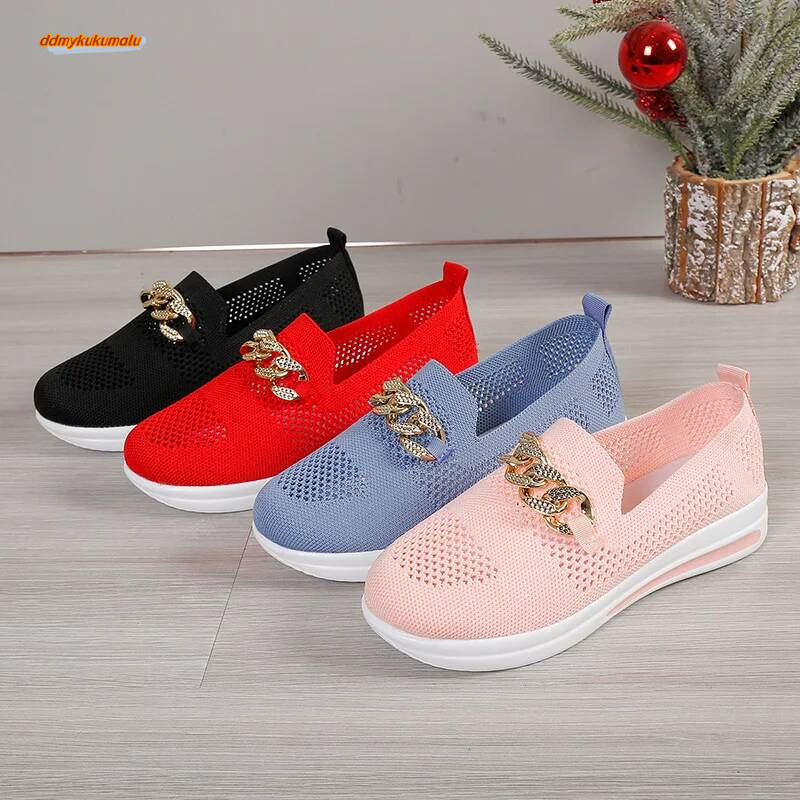 BreathableKnitLoafers for Women Plus Size 43LightweightSoftSoleFlats Woman 2024Autumn Anti-Slip Casual Shoes Ladies ddmykukumalu