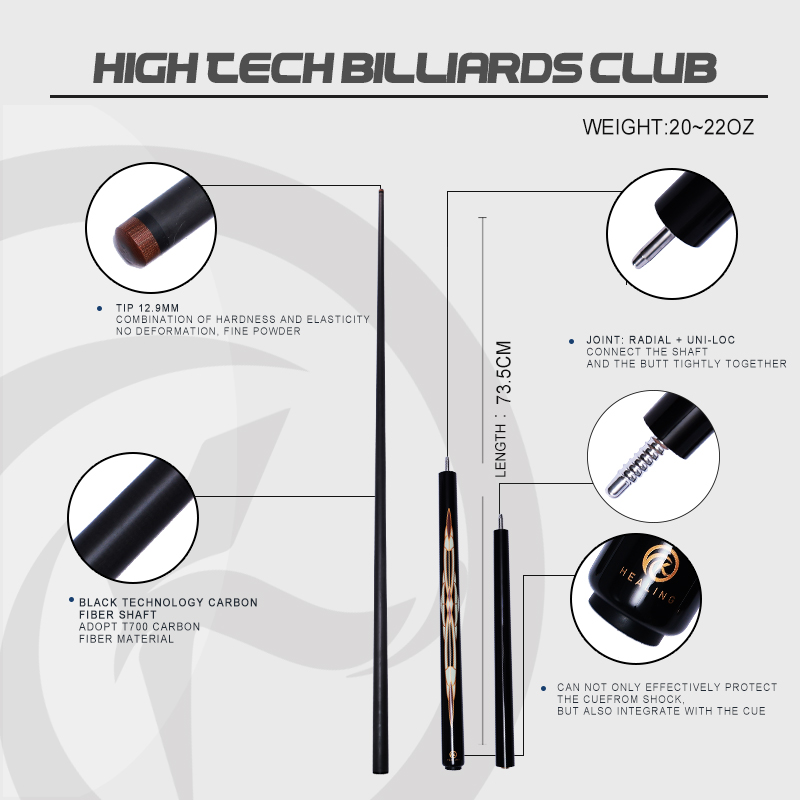 OKHEALING 3 Pieces 12.9mm Tip Break-Jump Cue Black Technology Carbon Fiber Shaft Butt 147cm 20~22oz Radial Pin Billiard Cue Pool Game Cues