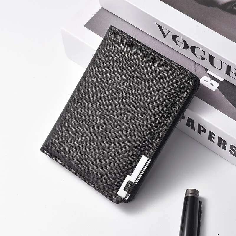 Men Soft PU Leather Black Solid Color Simple Short Ultra-Thin Wallets Multi-Card Slots Card Holder Small Coin Purse