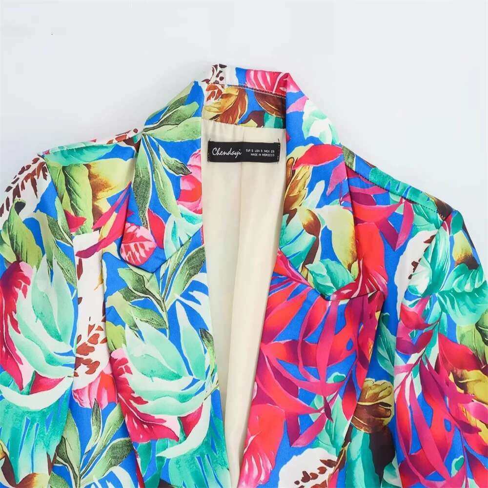 Kar&Otza 2024 New Women's Fashion Long Sleeved Satin Printed Suit Jacket Casual Straight Leg Pants Two-Piece Set