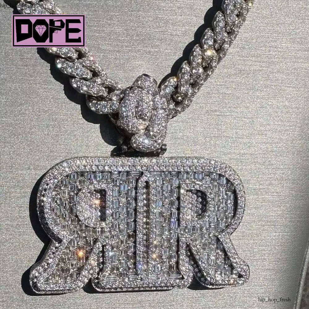 Customized Initial Double R Hip Hop 925 Silver Iced Out Real VVS Silicon Stone Pendant