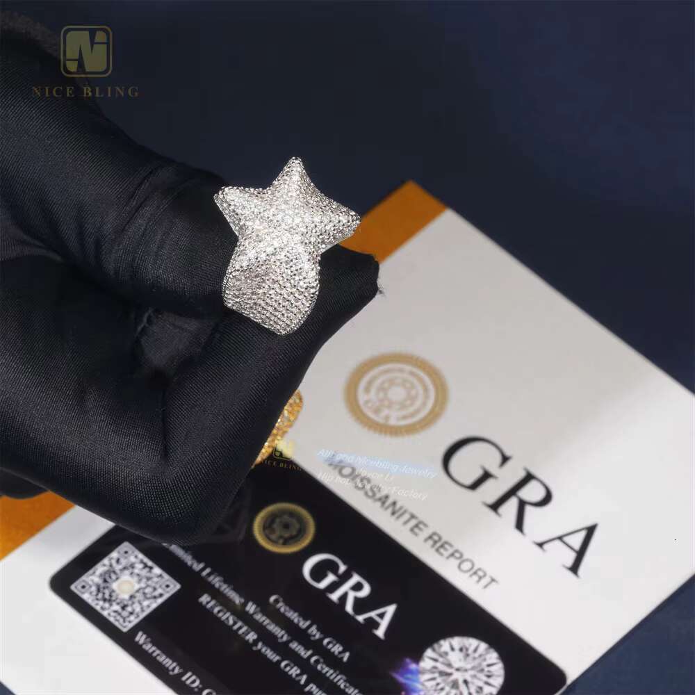 Hip Hop Fashion Moissanite Jewelry 925 Silver Iced Out Diamond Cuban Rings Hip Hop Moissanite Ring