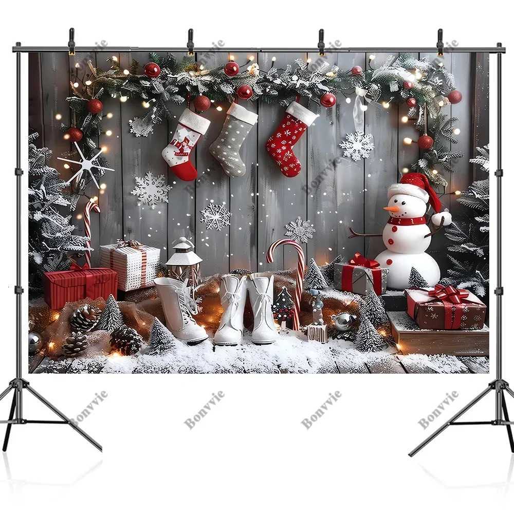 Bonvvie Merry Christmas Backdrop Xmas Tree Gifts Snowman Family Party Decor Background Photocall Photography for Photo StudioM251125