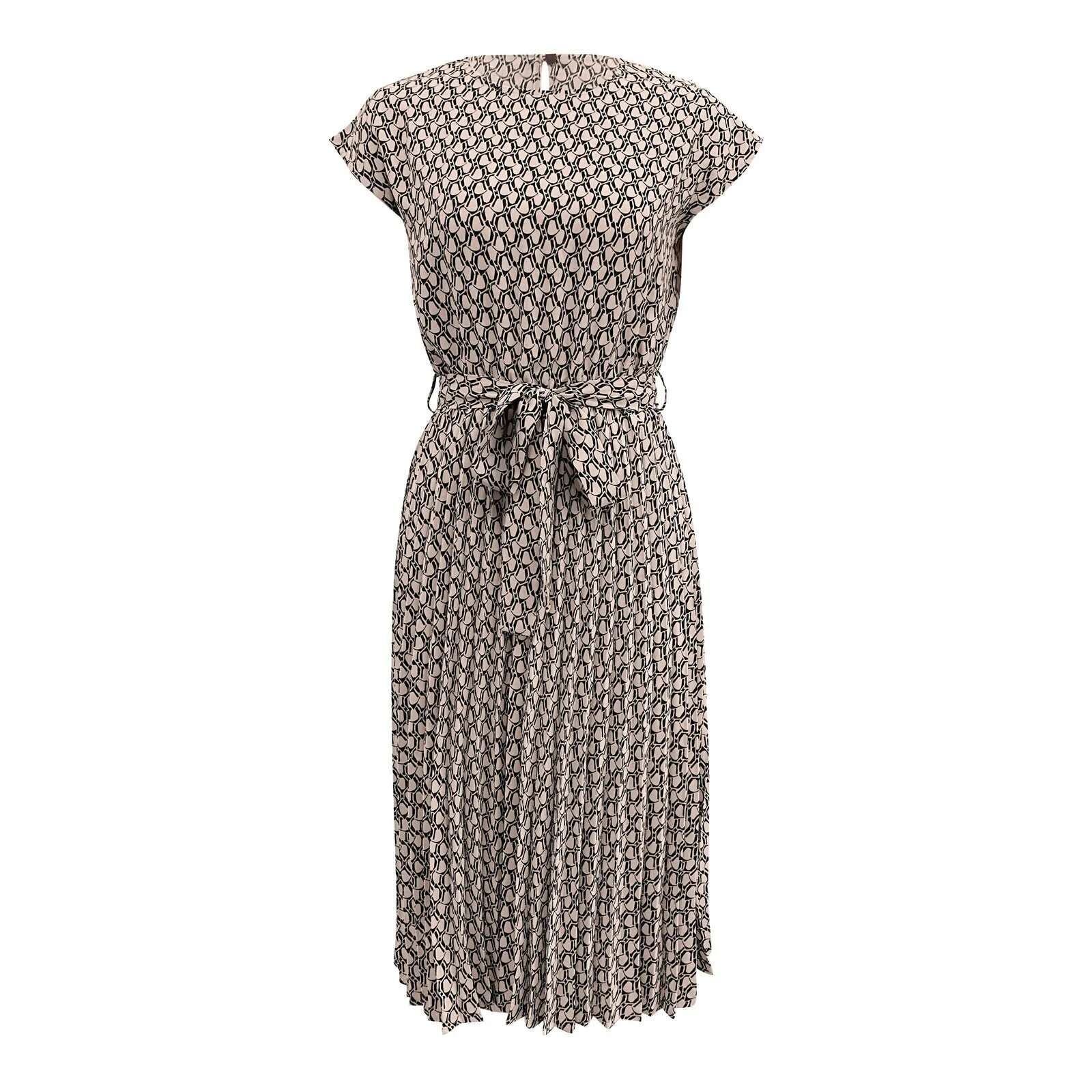 Dongdumaoyi Summer Bohemian Floral Women Dress Casual Wrap O Neck High Waist Ruffle Cap Sleeveless Slim A Line Pleated Hem Midi Dresses