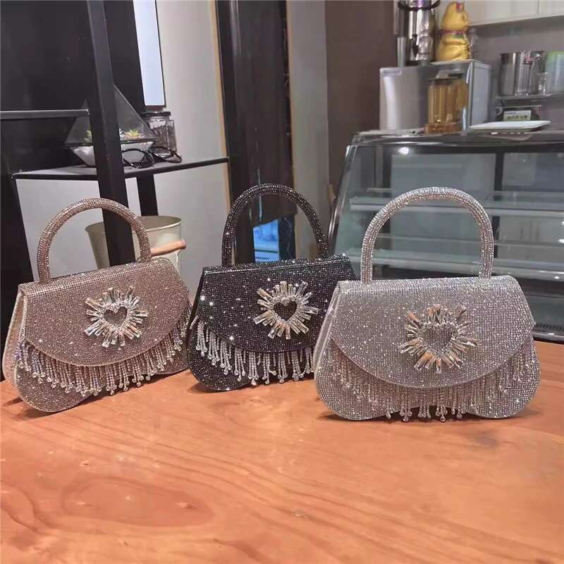 Spring and summer new rhinestone full of tassel handbag banquet dress one-shoulder cross-body pearl chain women's bag
