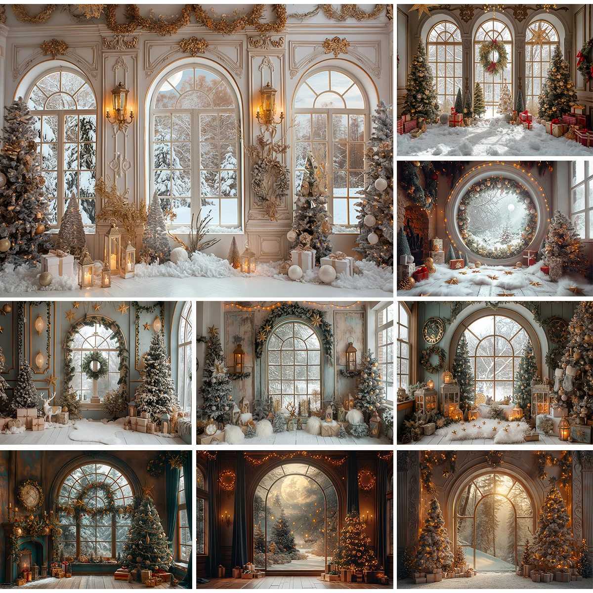 Christmas Room Photo Backdrop Winter Snow Forest Window Photography Backdrop Children Birthday Kids Portrait Photo Studio PropsM251125