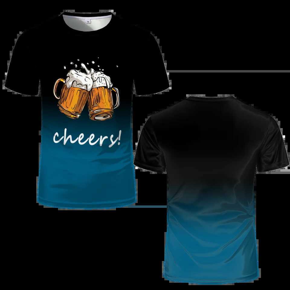 New Beer Cheers Graphic Mens T-shirt Fashion Gradient 3D Printed Loose Street Clothing Neutral Casual Cool Round Neck Short Sleeve Top W250425