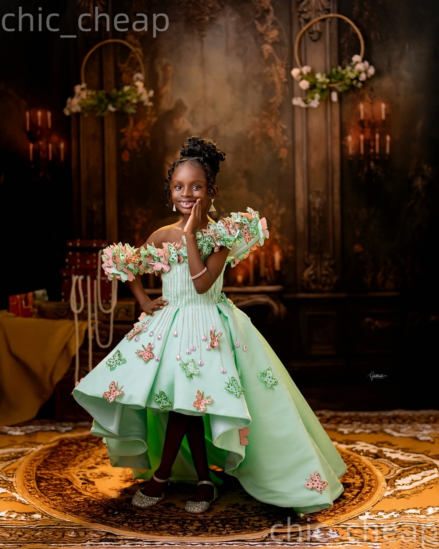 2026 Mint A-line Flower Girl Dresses Crystals Flowers Hi-Lo Satin Sheer Neck Little Girl Christmas Peageant Birthday Christening Tutu Dress Gowns ZJ42