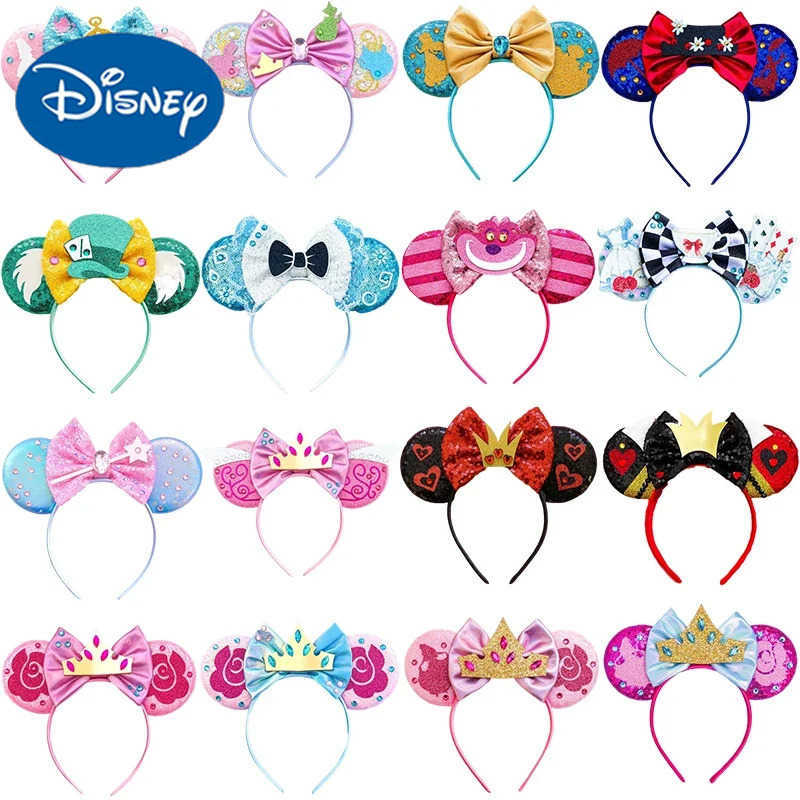 Disney Alices Adventures in Wonderland Female Hair Accessories Cheshire Cat Head with Children Mad Hatter Ears Hair Girl Red Queen Headwear X250425