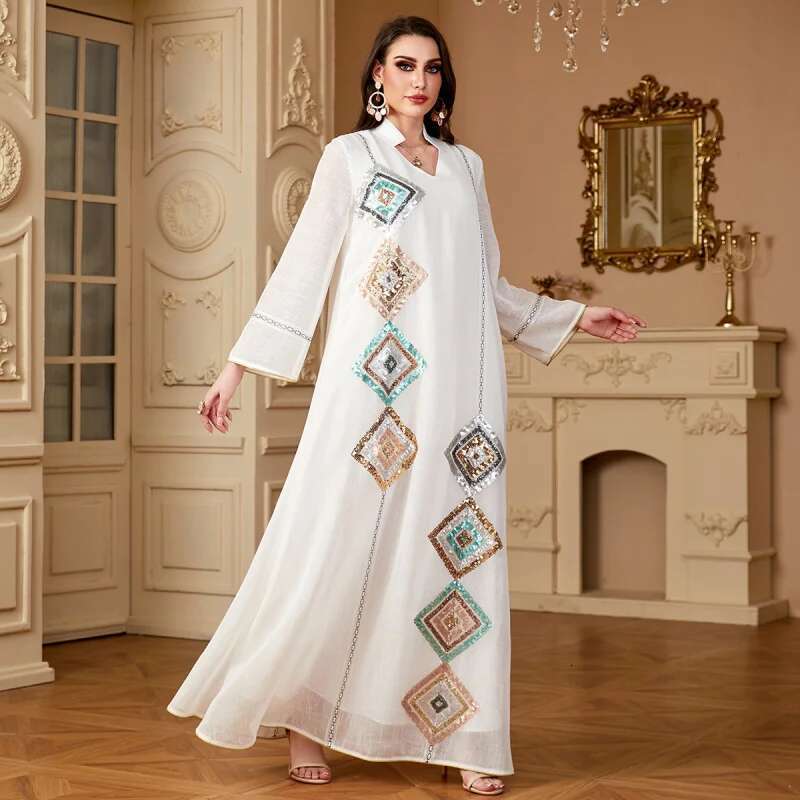 Dongdumaoyi Muslim Djellaba Women S Sleeve Abaya Sequin Long Saudi Dubai Dress W