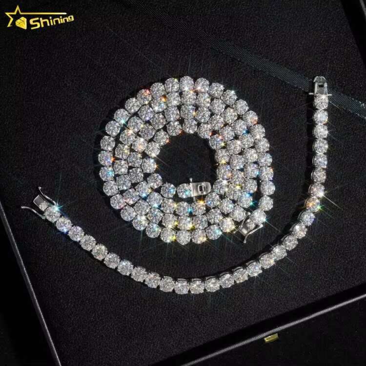 Ship Worldwide 2mm 3mm 4mm Factory Wholesale Solid S925 Gold Plated Hip Hop Necklace VVS D Color Moissanite Diamond Tennis Chain