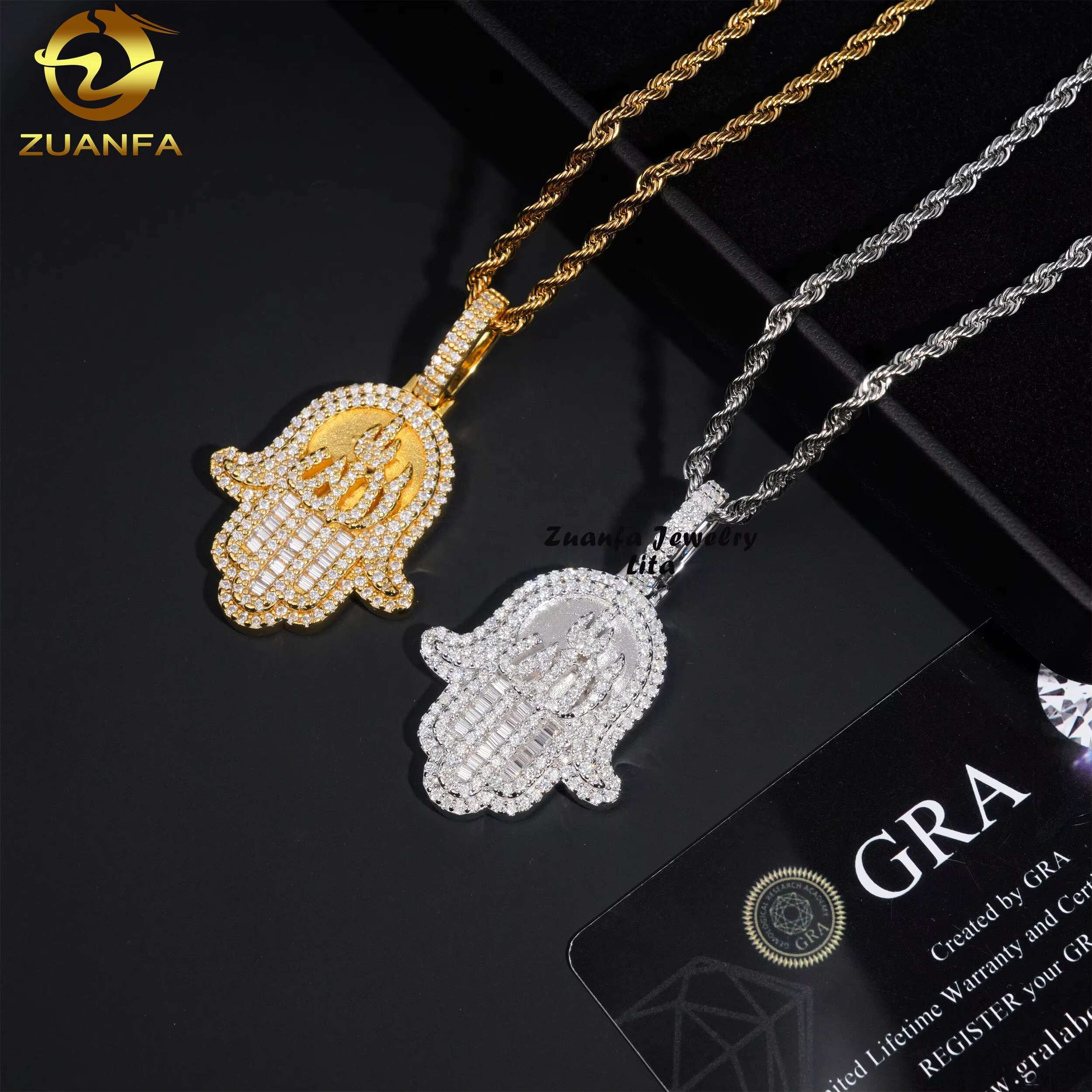 Fashion Jewelry Pass Diamond Tester Hip Hop 925 Sterling Silver Moissanite Hamsa Pendant