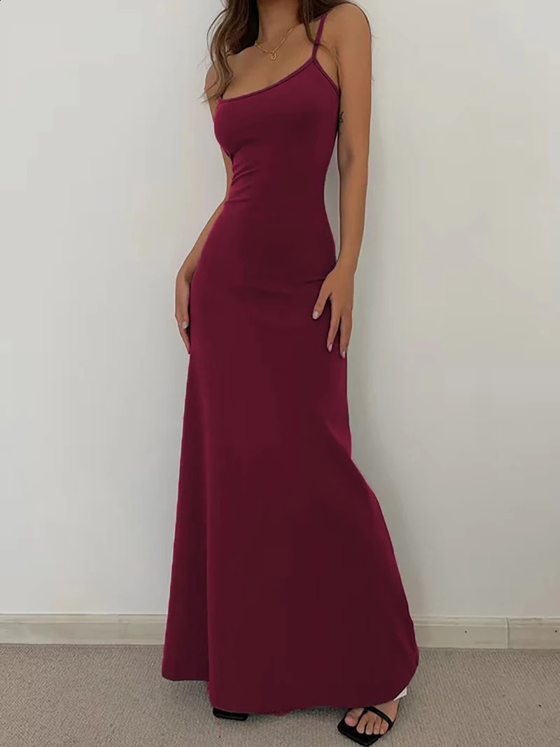 Womens spring and summer tight fitting dress womens sexy sleeveless spaghetti shoulder strap shawl dress elegant backless evening dress long skirt 250