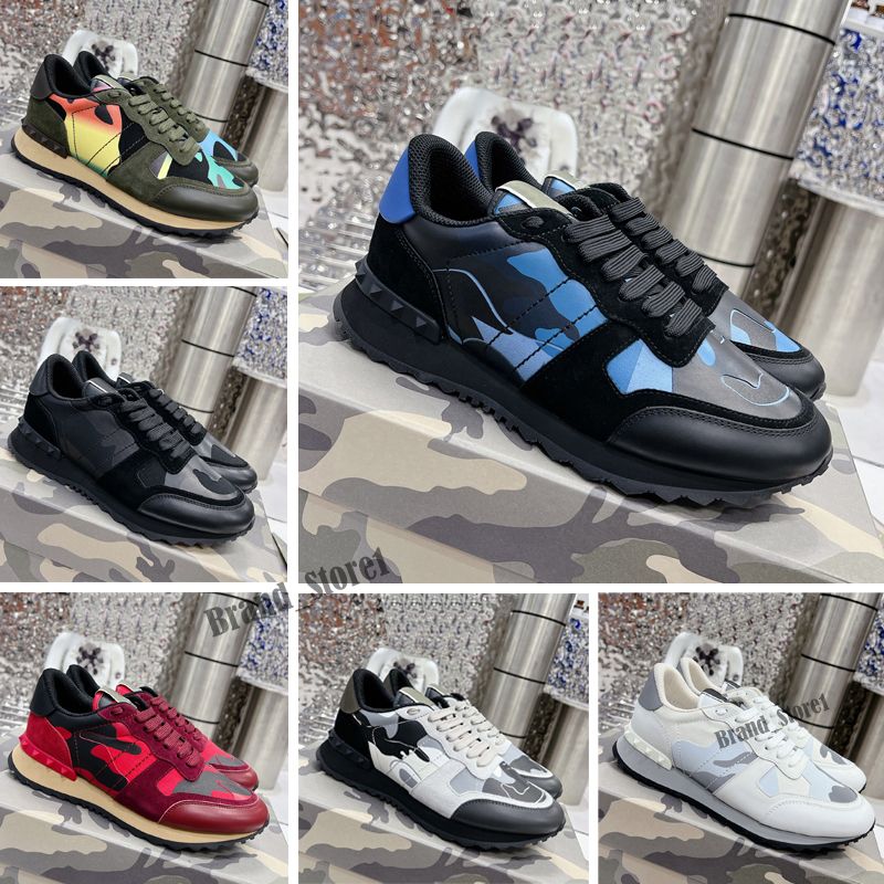 Designer Camouflage Men Casual Sneakers Top Quality Leather Platform Rivet Trainers rubber sole military triple black white sports Running Shoes