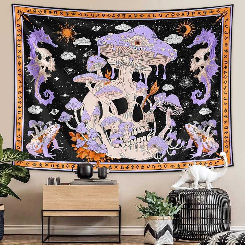 1pc Gothic skull tapestry human skull tapestry moon starry sky mushroom tapestry bedroom and living room aesthetic decorationM251125