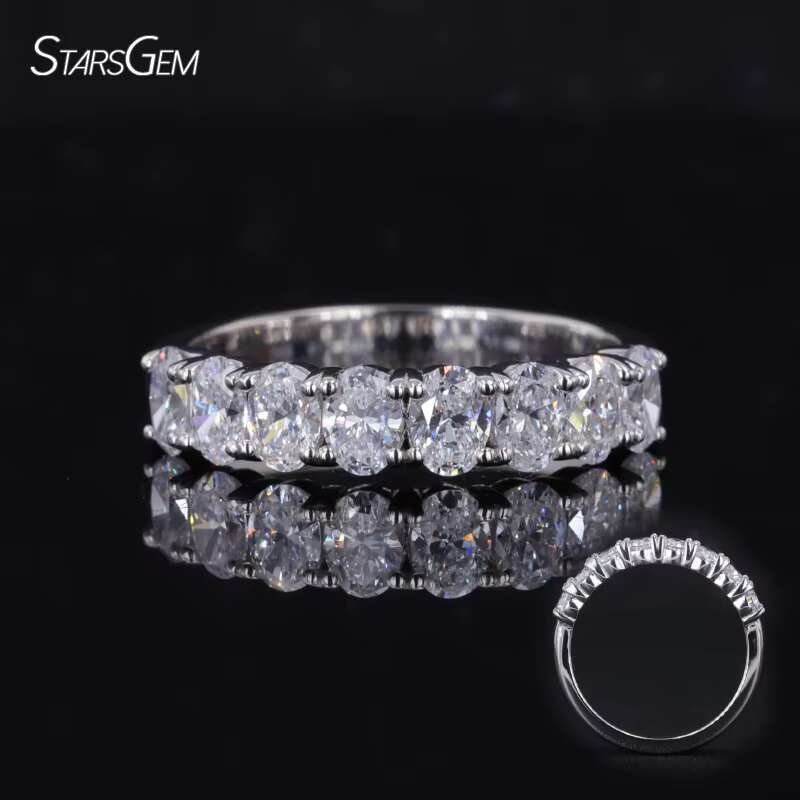 DEF VS 3*5mm Oval Cut Lab Diamonds 14k White Gold Half Eternity Diamond Jewelry Rings