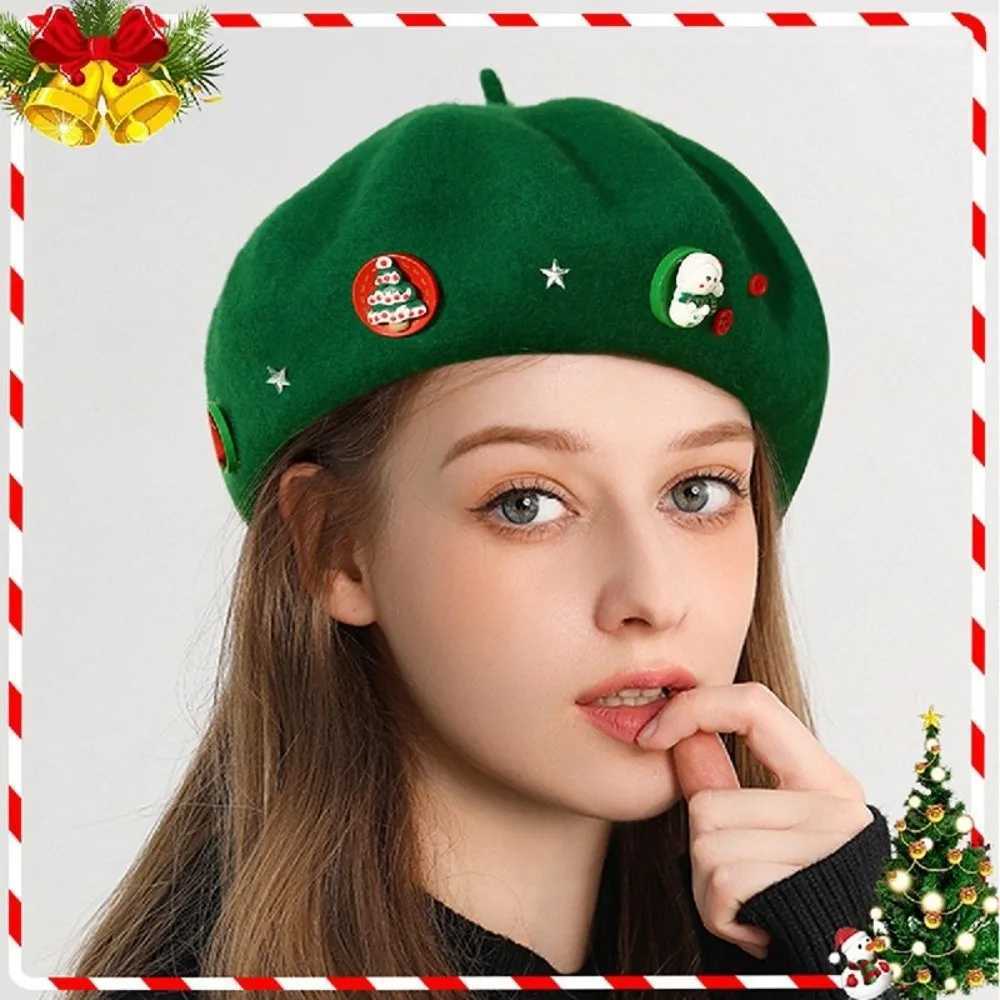 Personality Woolen Christmas Beret Star Solid Color Wool Beret Warm Korean Style Painter Hat Winter J251125
