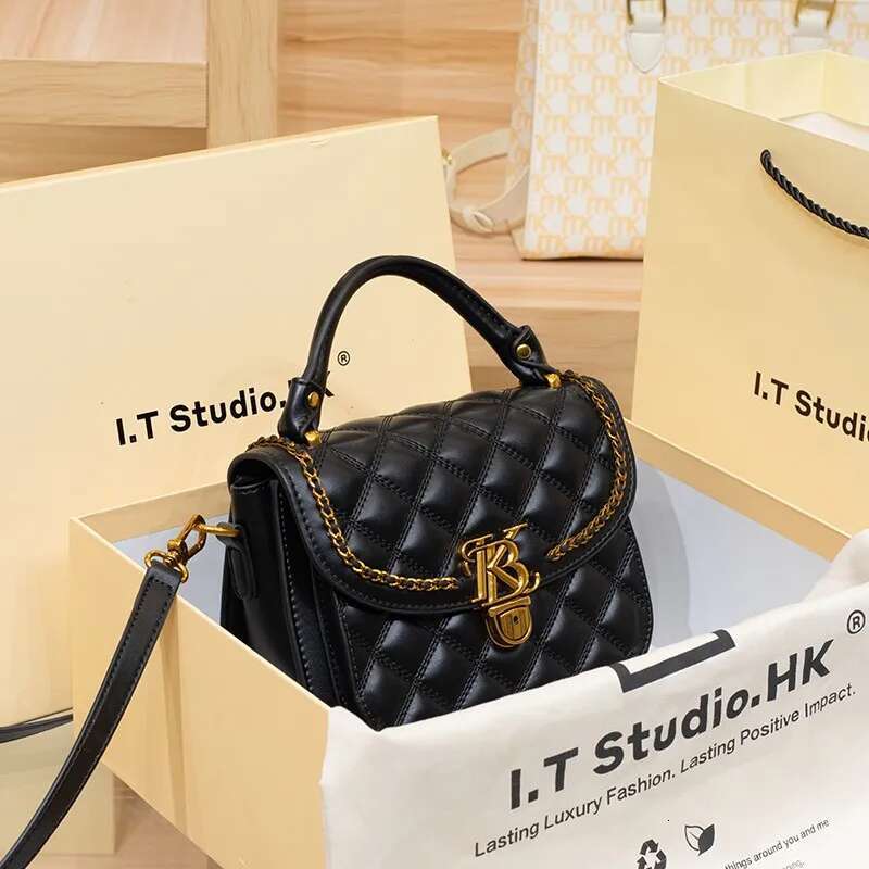 Women's Handbag Designer Brand Genuine Leather Dia Grid Portable Small Square 2024 New High-End Feeling Crossbody Bag