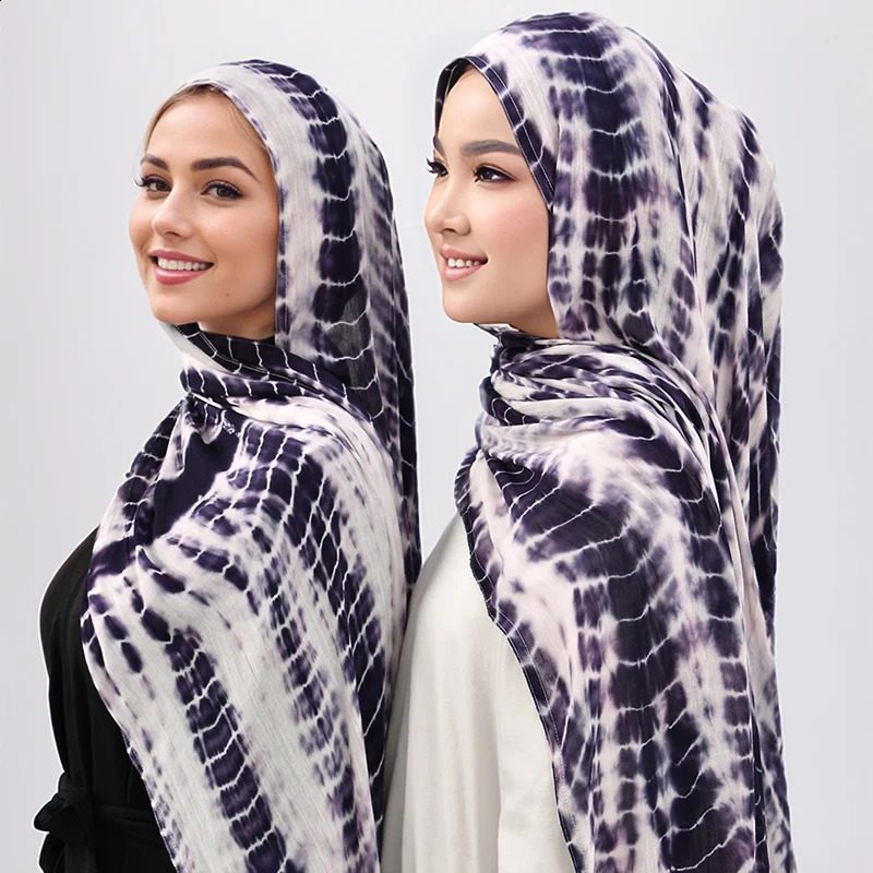 Stripe Printing Dyeing Rayon Hijab Scarf Cotton Muslim Hijabs Shawls Women Long Wraps Soft Muslim Female Islim Turban 250424