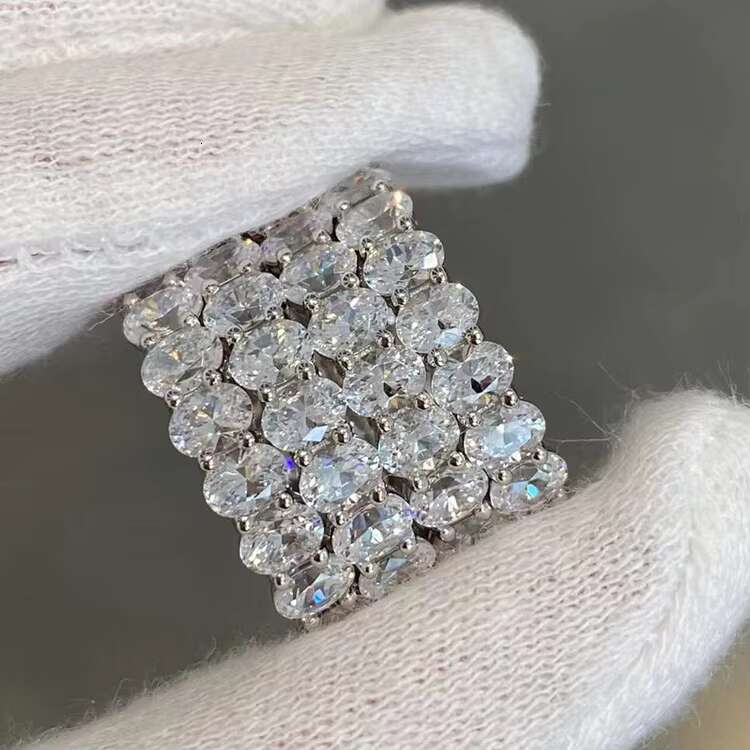 Customized Jewelry 14K/18K Solid Gold Full Circle Diamond Oval Moissanite Eternity Wedding Band Ring for Women