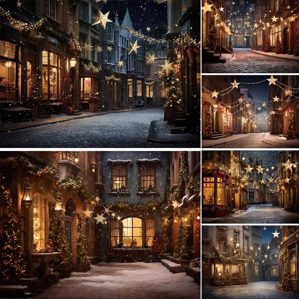 Christmas Street Photography Backdrops Star Light Winter Kids Family Portrait Background Xmas Tree Party Photocall Photo StudioM251125