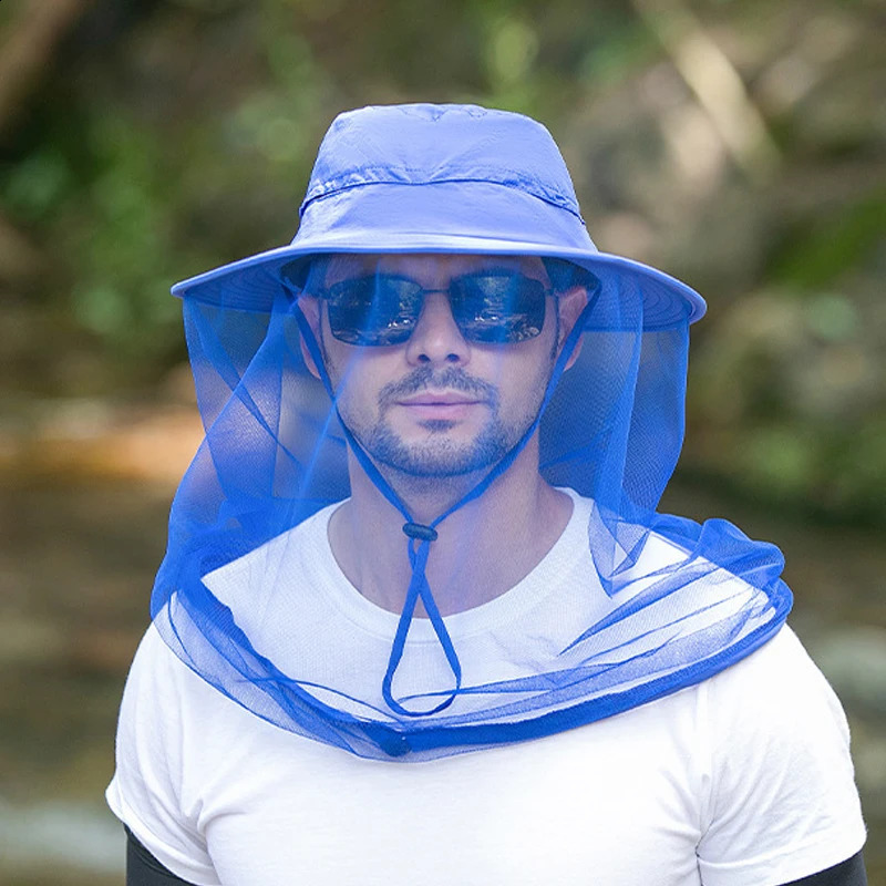 Unisex Anti Mosquito Insect Bucket Hat Summer Outdoor Jungle Farm Fishing Sun Hat Men Breathable Mesh Full Face Protection Net 250424
