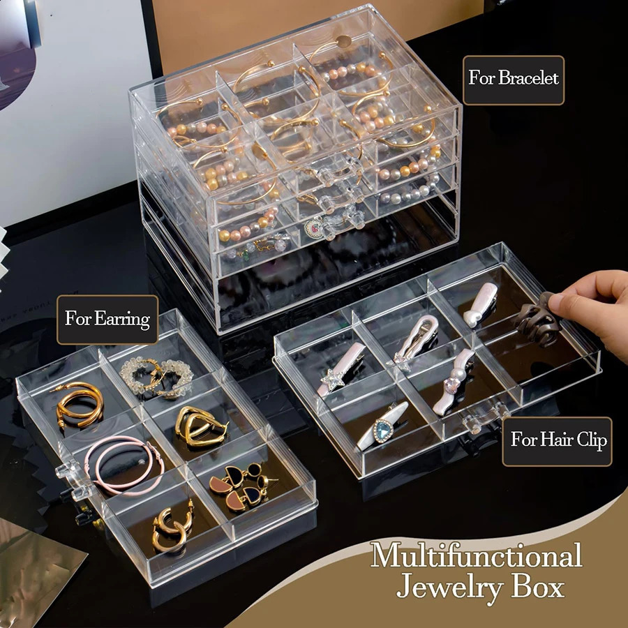 DIY bracelet case earring case large 30-grid jewelry clip case with 5 drawers stackable earring bracelet case 250424