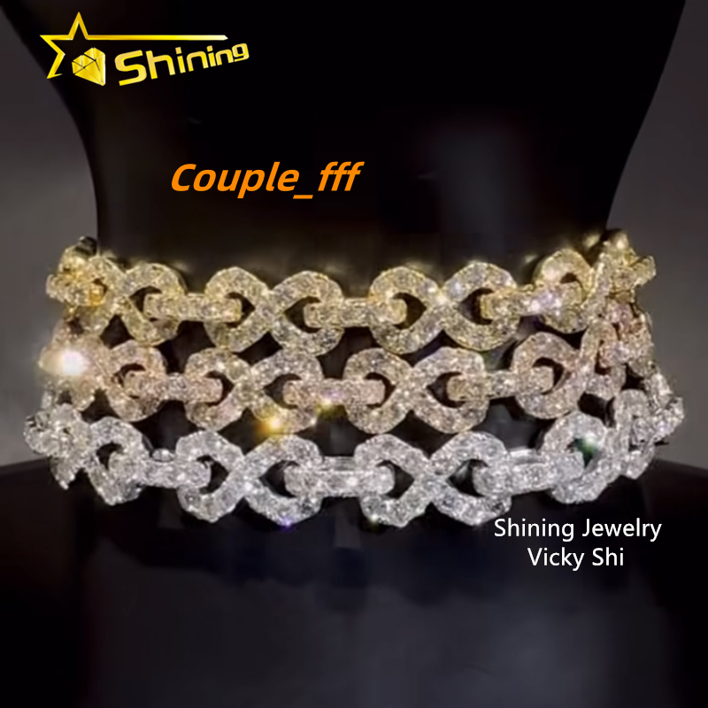 Psaa Diamond Tester Hip Hop Iced Out 13MM Infinity Link 925 Silver VVS Moissanite Cuban Link Chain Necklace