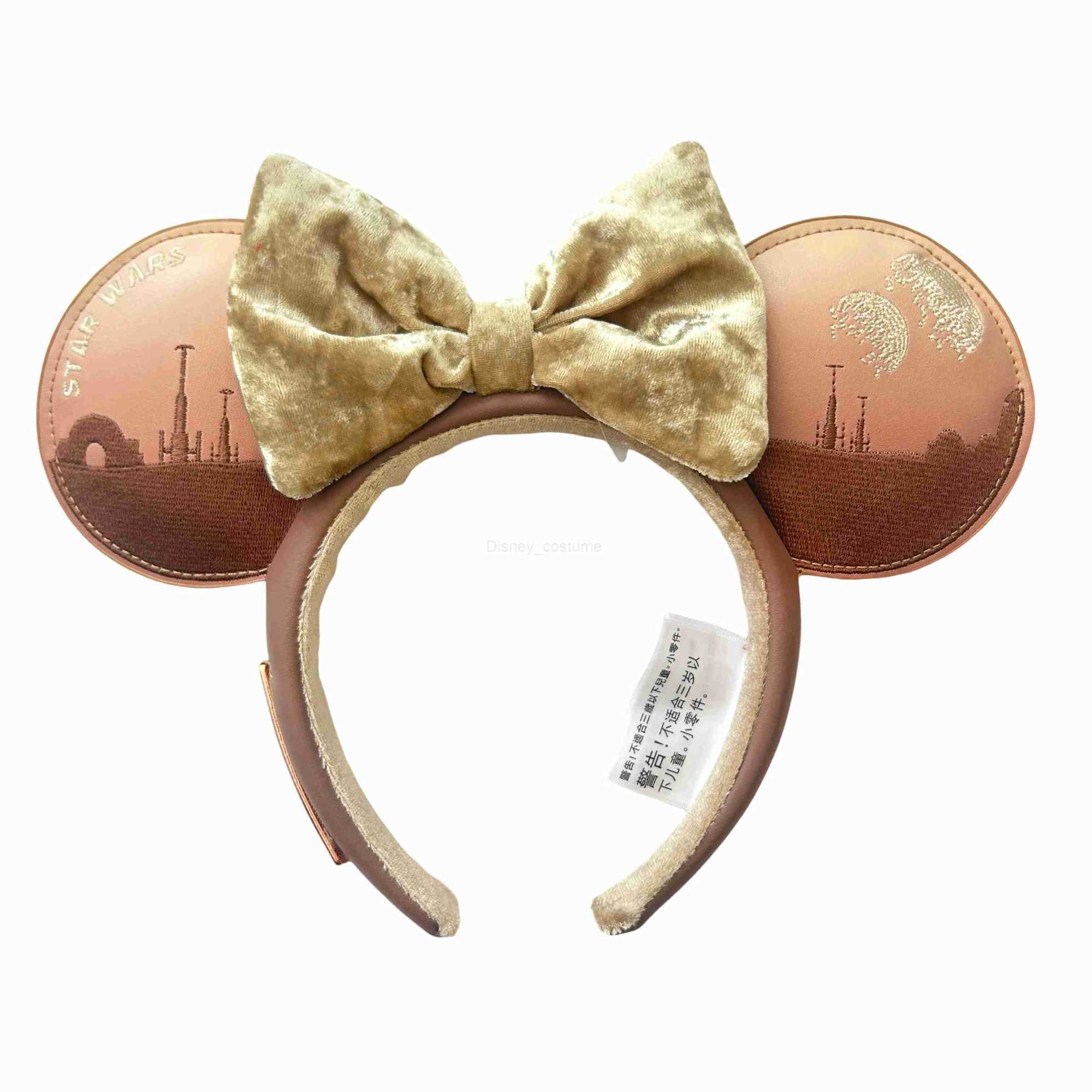 Disney 2025 Disney Minnie Mouse Ear Headband PU Leather Embroidered Hair Party Christmas Halloween Girl Role Playing Costume X250425