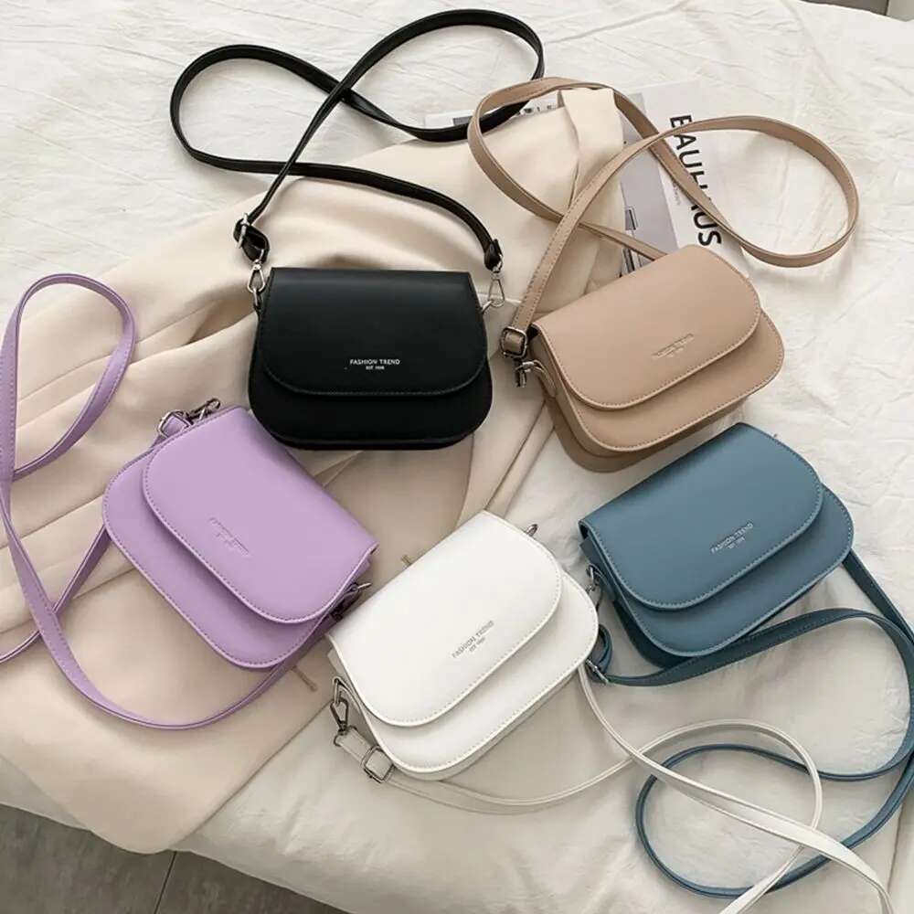 Trendy Saddle Shoulder Women PU Leather Crossbody Simple Solid Color Flap Messenger Bag Fashion Handbags Pouch