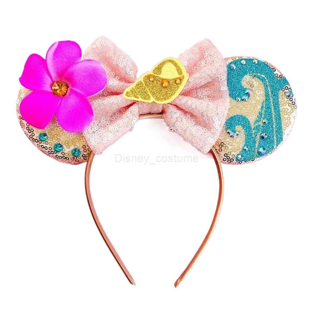 Disney Mickey Mouse Ears Moana Headband Girls Hook Bow Maui Hair Spiral Hook Hair Accessories Children Frangipani Flower Headband X250425