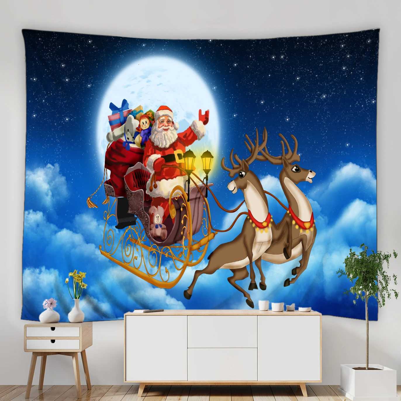 Winter Landscape Tapestry Wall Hanging Forest Snow Scene Christmas Theme Pine Santa Home Decor Living Room Bedroom Wall TapestryM251125