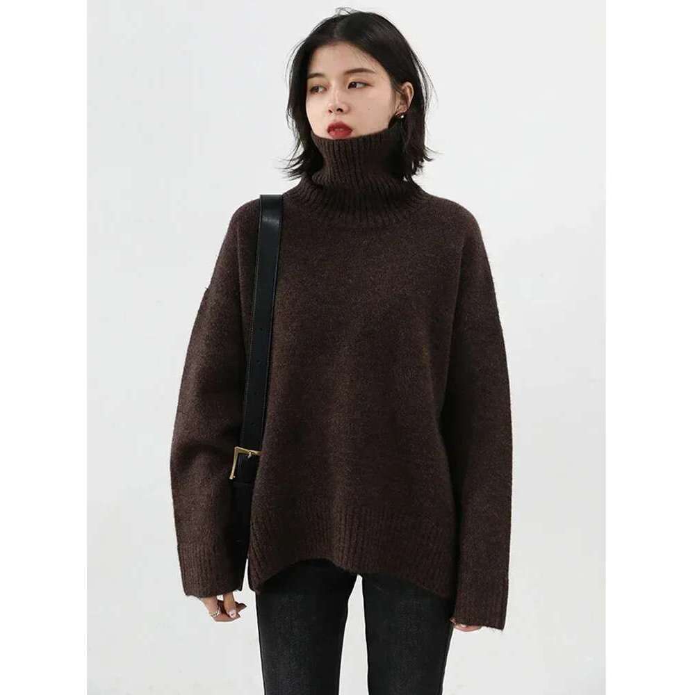 CHIC VEN Fashion Women's Loose Turtleneck Sweaters Warm Solid Pullover Knitwear Basic Female Jumpers Autumn Winter 2023