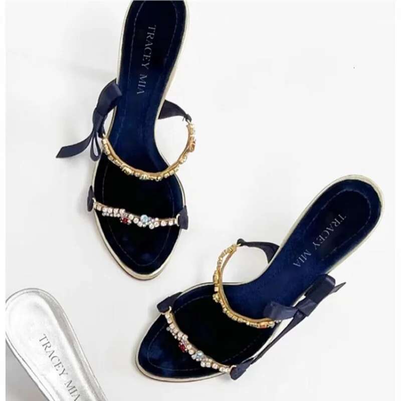 Summer new rhinestone bow with sexy open-toe fashion slippers high-heeled suede banquet dress small size women's sandals