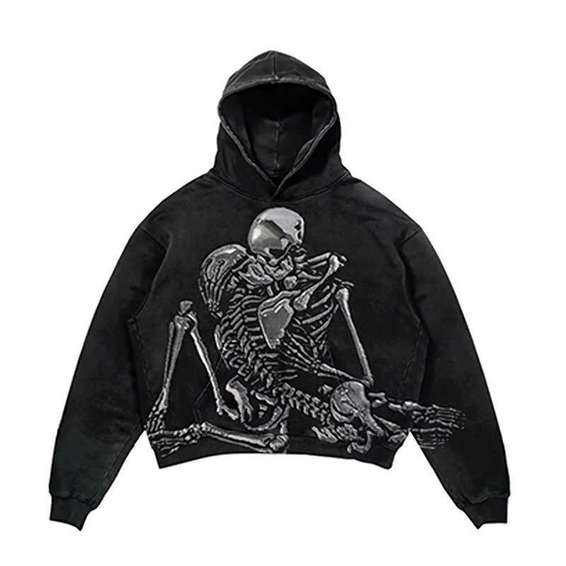 American street fashion hoodie black hoodie mens and womens hip-hop retro Harajuku sports casual long Sve shirt w250425