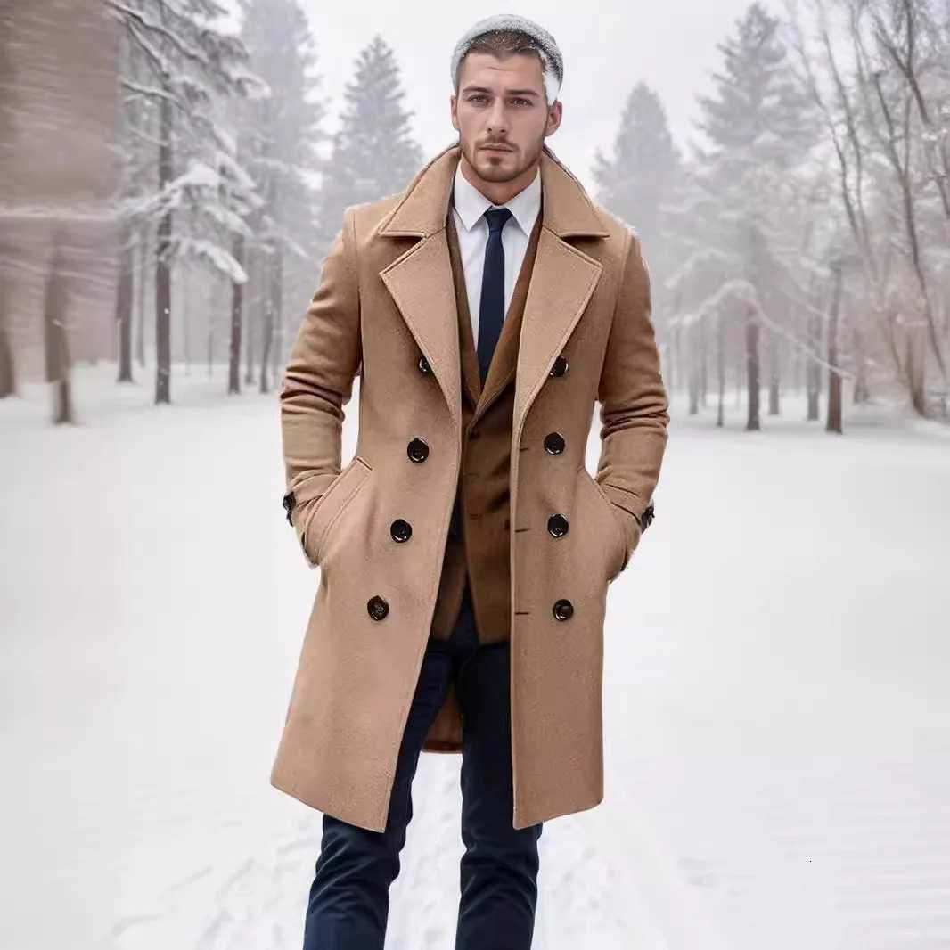 Autumn Winter New Mid-Length Double-Breasted Mens Wool Coat Slim Fit Overcoat European Size SimpleT251125