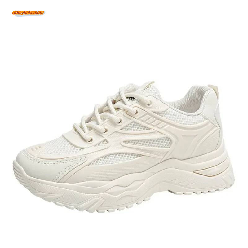 White Women 2024 New Leather Chunky Sneakers Women's Sports Thick Tennis Vulcanized Basket Platform Shoes ddmykukumalu
