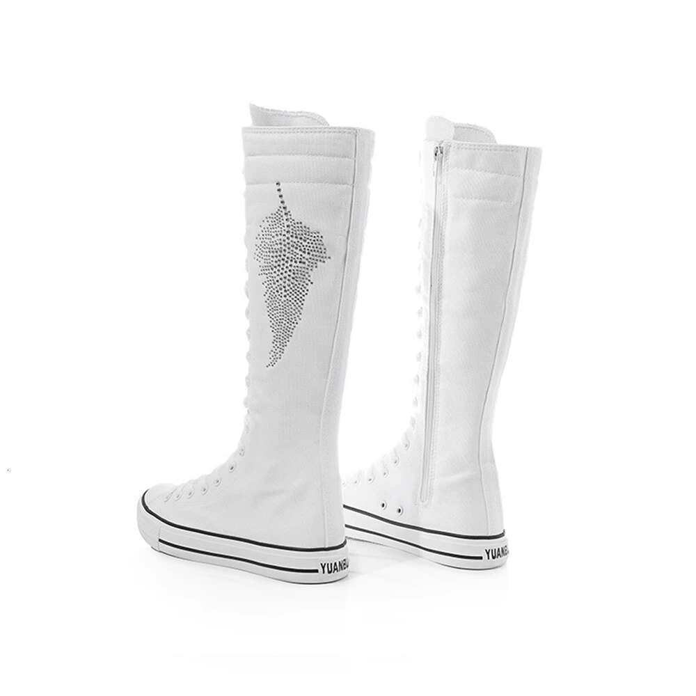 Spring new high-top front lace-up colored rhinestone canvas soft sole flat inner heightening couple large size women shoes
