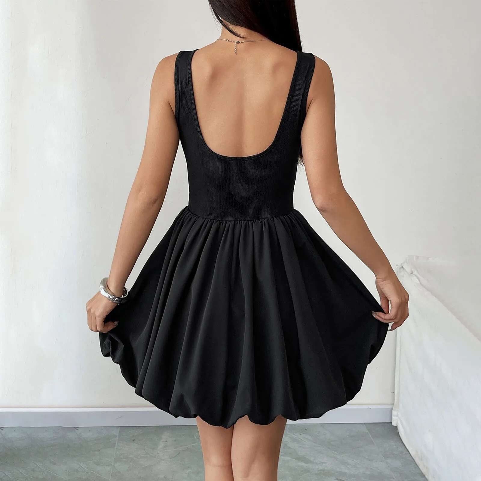 Dongdumaoyi Woman Dresses Sleeveless Short Party Pleated Tank Black Women Elegant Solid Burgundy Mini Dress