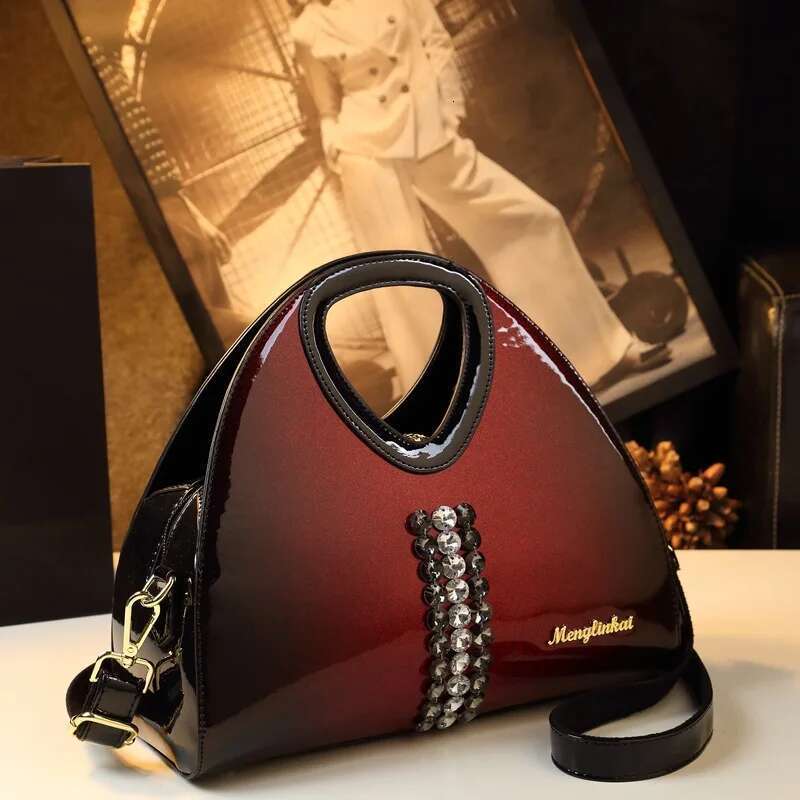 Spring new rhinestone patent leather flower gradient dumpling one-shoulder cross-body handbag banquet dress women's bag