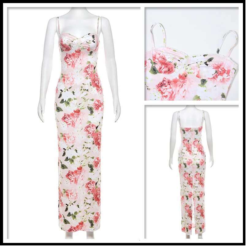 Dongdumaoyi Townlike Print Slim Bodycon Elegant Maxi Long Dress Women Spaghetti Strap Spring Summer Backless Sexy Party Dresses