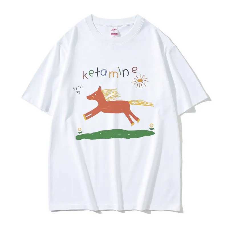 Interesting ketamine horse graphic printed T-shirt for mens casual jokes humorous meme T-shirt for mens pure cotton T-shirt for mens oversized T-shirt